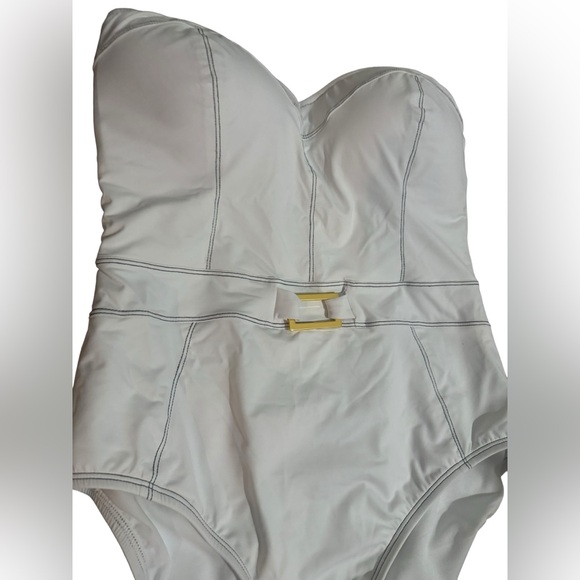 BleuRod Beattie FineLine Belted One-piece Bandeau Swimsuit White 14 Straples NWT - Picture 4 of 9